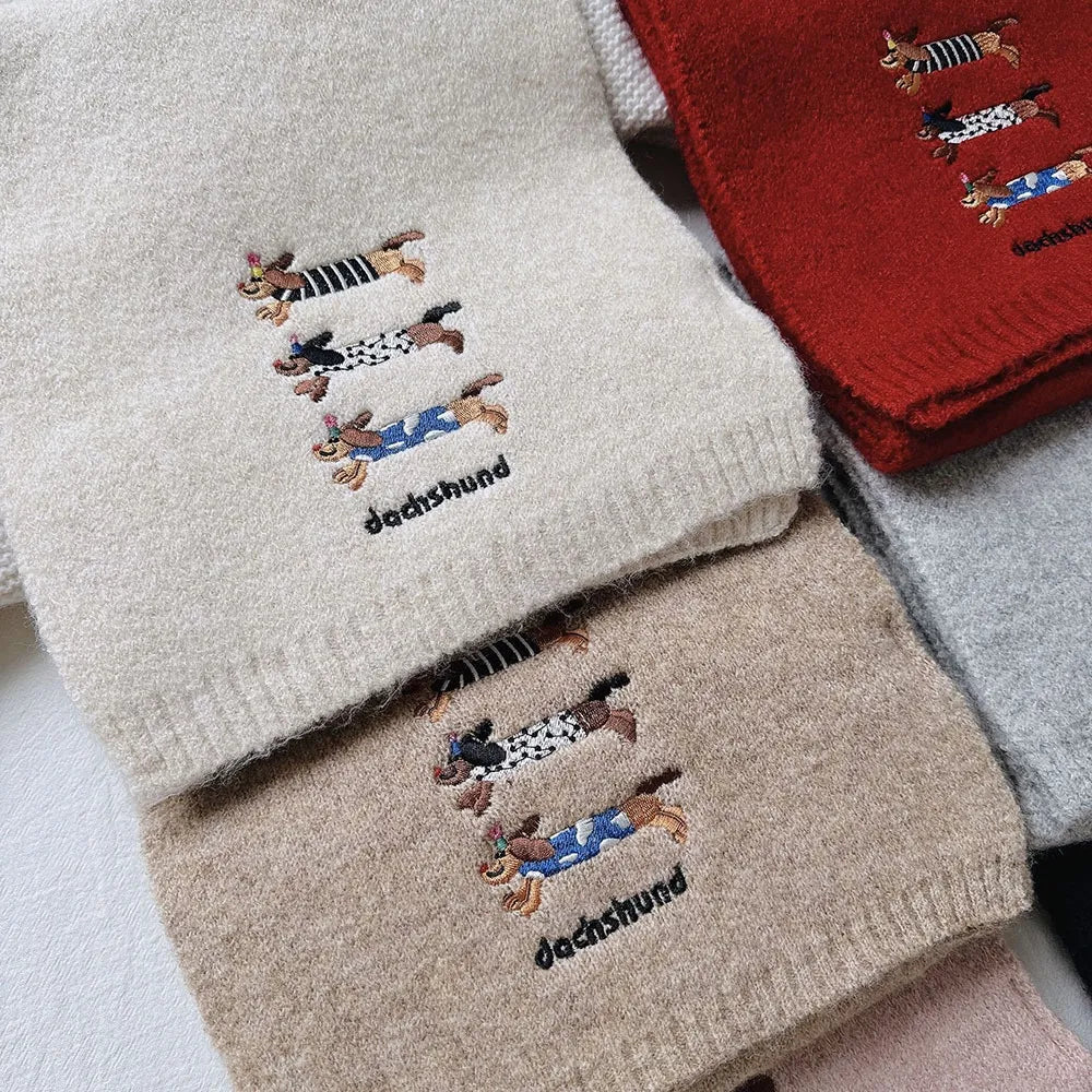Amalfi® Dachshund Embroidered Beanie & Scarf Set